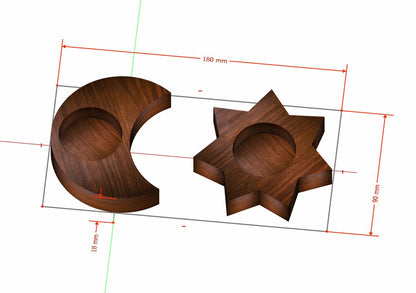 Wood tea light candle holders. Sun &amp; Moon. Digital files for CNC and 3D printing