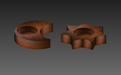 Wood tea light candle holders. Sun &amp; Moon. Digital files for CNC and 3D printing